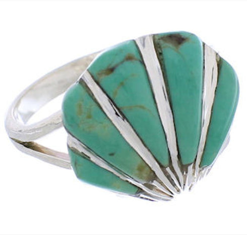 Sterling Silver Southwest Seashell Turquoise Ring Size 7-3/4 FX22374